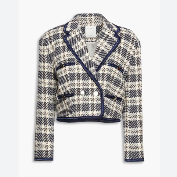 Sandro Blue/Yellow Tweed Cropped Jacket - Picture 2 of 4